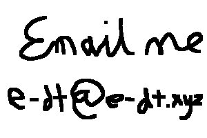 In order to discourage sпamm, I put my email address in an image. (I don't know how effective this is.) For accessibility I'll spell it out: ee dash dee tee at ee dash dee tee dot eks why z.